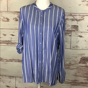 Black Tape_ Button Down Top Blue White Stripes